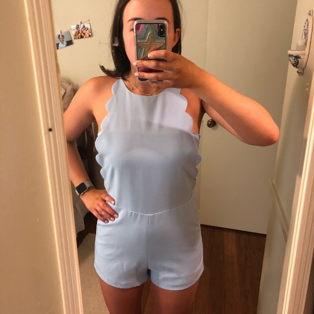 English Factory Baby Blue Scalloped Romper